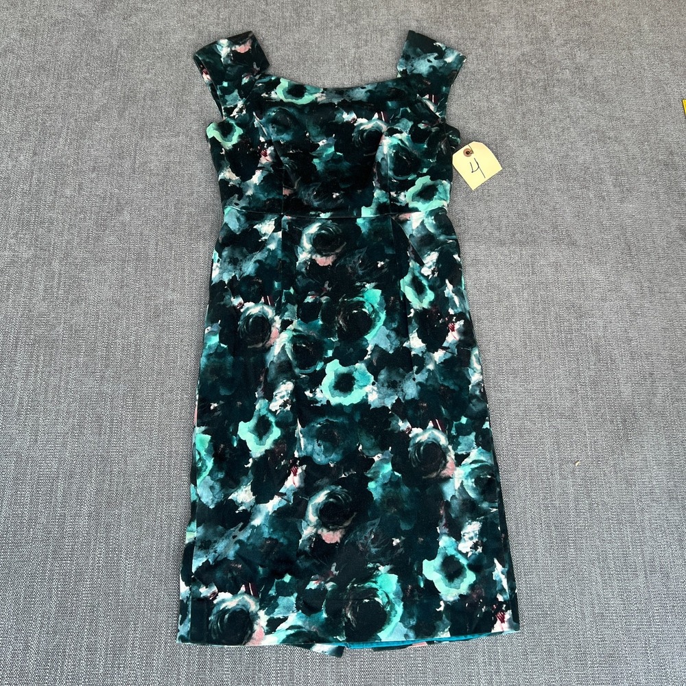 Milly Cocktail & Party Mini Dress Womens 4 Teal Black Velvet Floral Square Neck